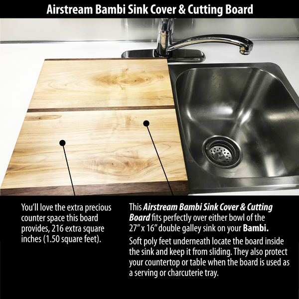 Airstream Bambi Sink Cover, Wood, For One Bowl of 27" x 16" Double Sinks