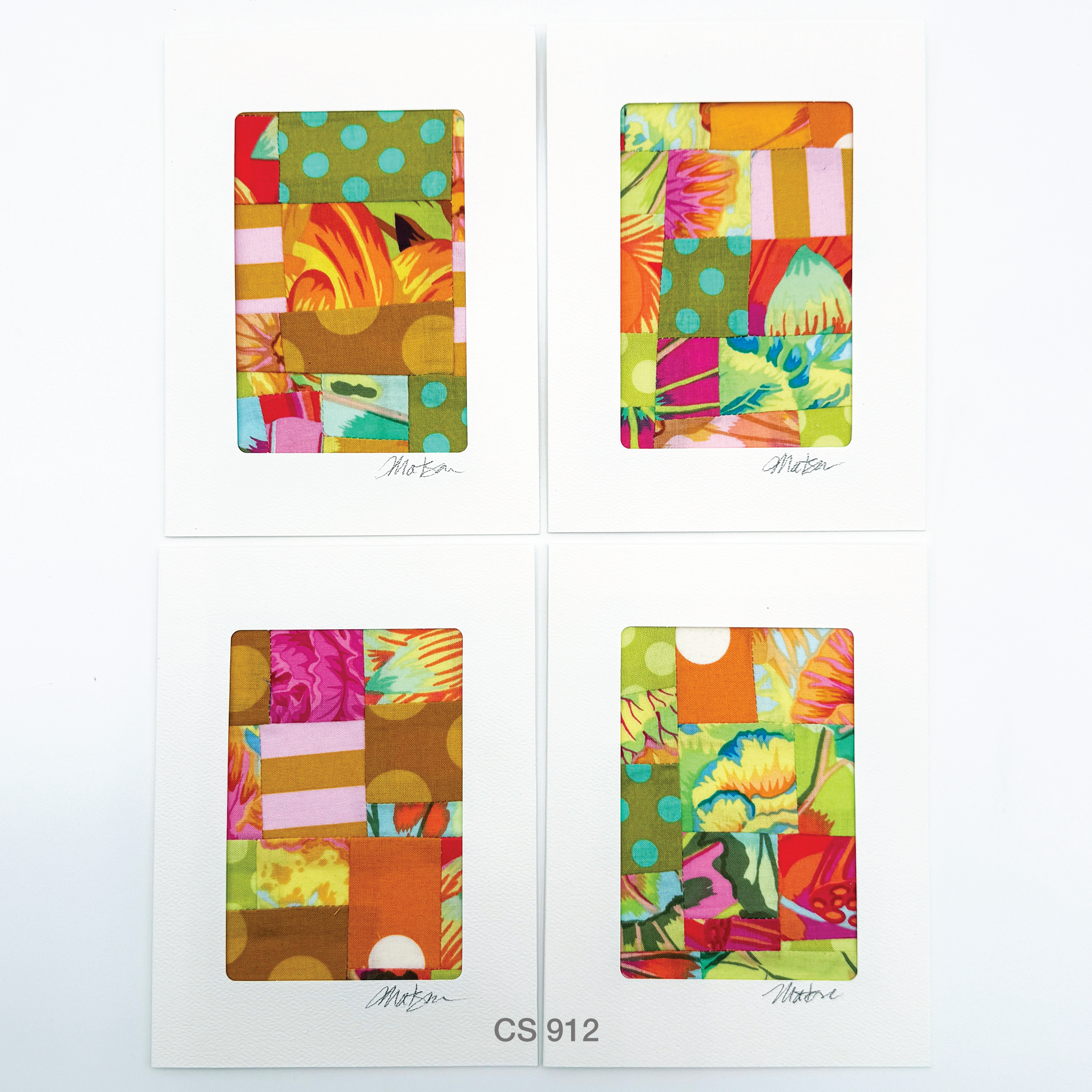 Notecard Set, Fabric Collage, One-of-a-Kind, Greeting Cards, Handcrafted, With Envelopes