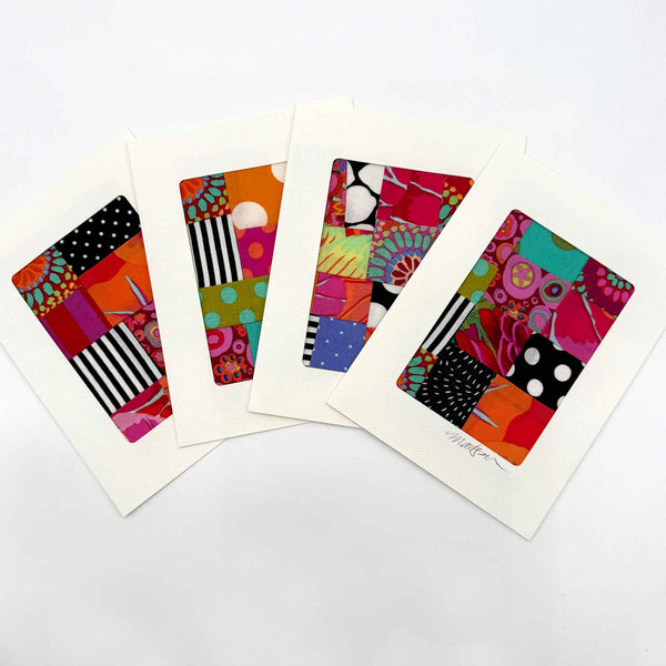 Notecard Set, Fabric Collage, One-of-a-Kind, With Envelopes, Greeting Cards, Handcrafted