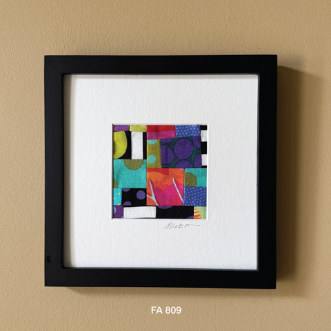 Framed Fabric Artwork, Matted, Collages, Home Decor, Hand Sewn, Colorful Fabric Wall Art, Abstract Sewn Collage