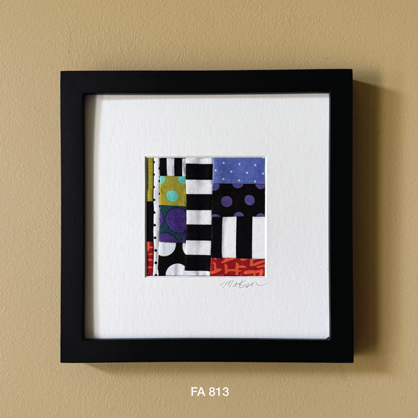 Framed Fabric Collage Artwork, Home Decor, Hand Sewn, Colorful Fabric Wall Art, Abstract