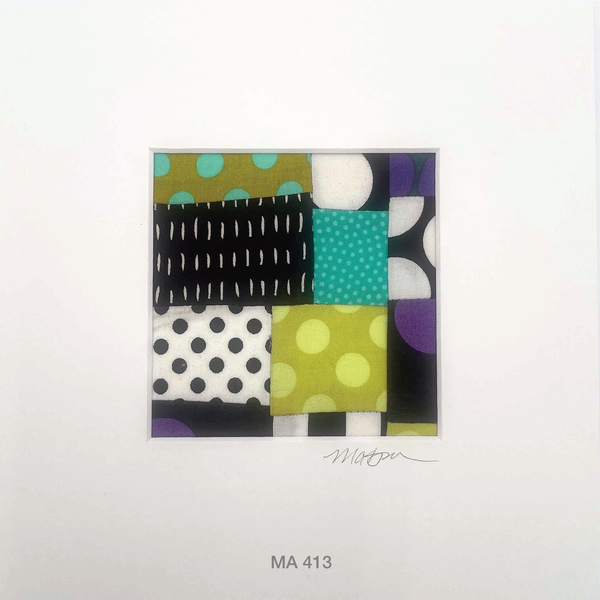 Matted Fabric Collage Artwork, Home Decor, Hand Sewn, Colorful Fabric Art, Abstract