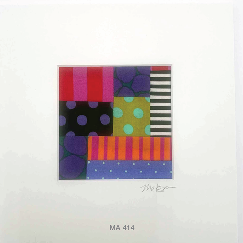 Matted Fabric Collage Artwork, Home Decor, Hand Sewn, Colorful Fabric Art, Abstract