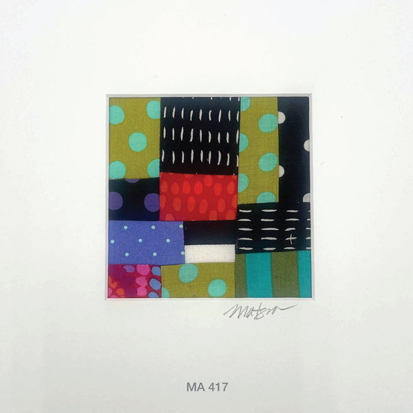 Matted Fabric Collage Artwork, Home Decor, Hand Sewn, Colorful Fabric Art, Abstract