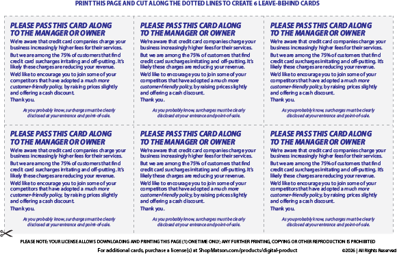 Credit Card Swipe Fee Protest Cards
